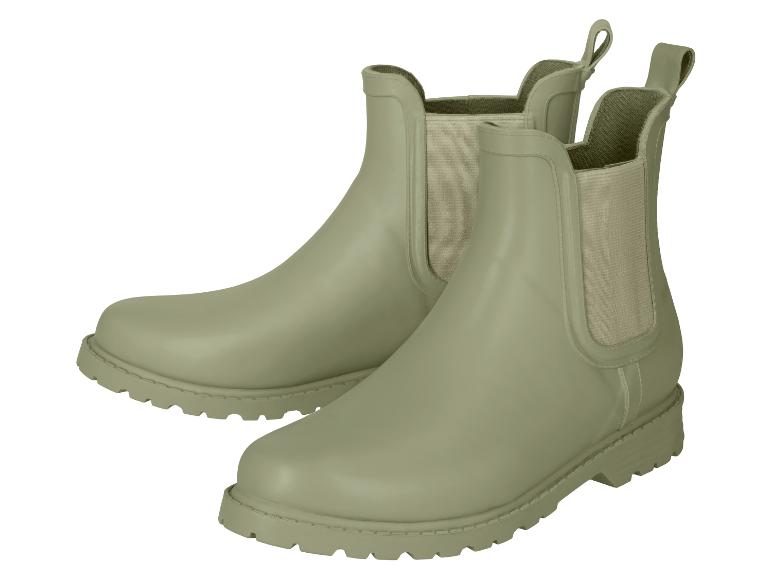 Paire de bottes en caoutchouc vertes avec empiècements latéraux élastiques et tirettes
