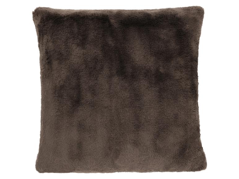 Coussin décoratif marron en fausse fourrure douce