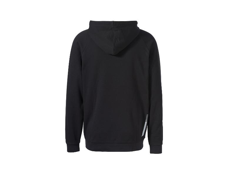 Sweat à capuche noir avec des rayures réfléchissantes sur la manche droite.