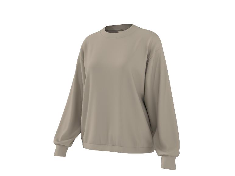 Un pull beige à manches longues et col rond.