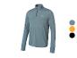Un sweat-shirt de sport bleu à manches longues avec une fermeture éclair mi-longue.