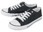 Deux paires de baskets en toile noires avec des lacets blancs.