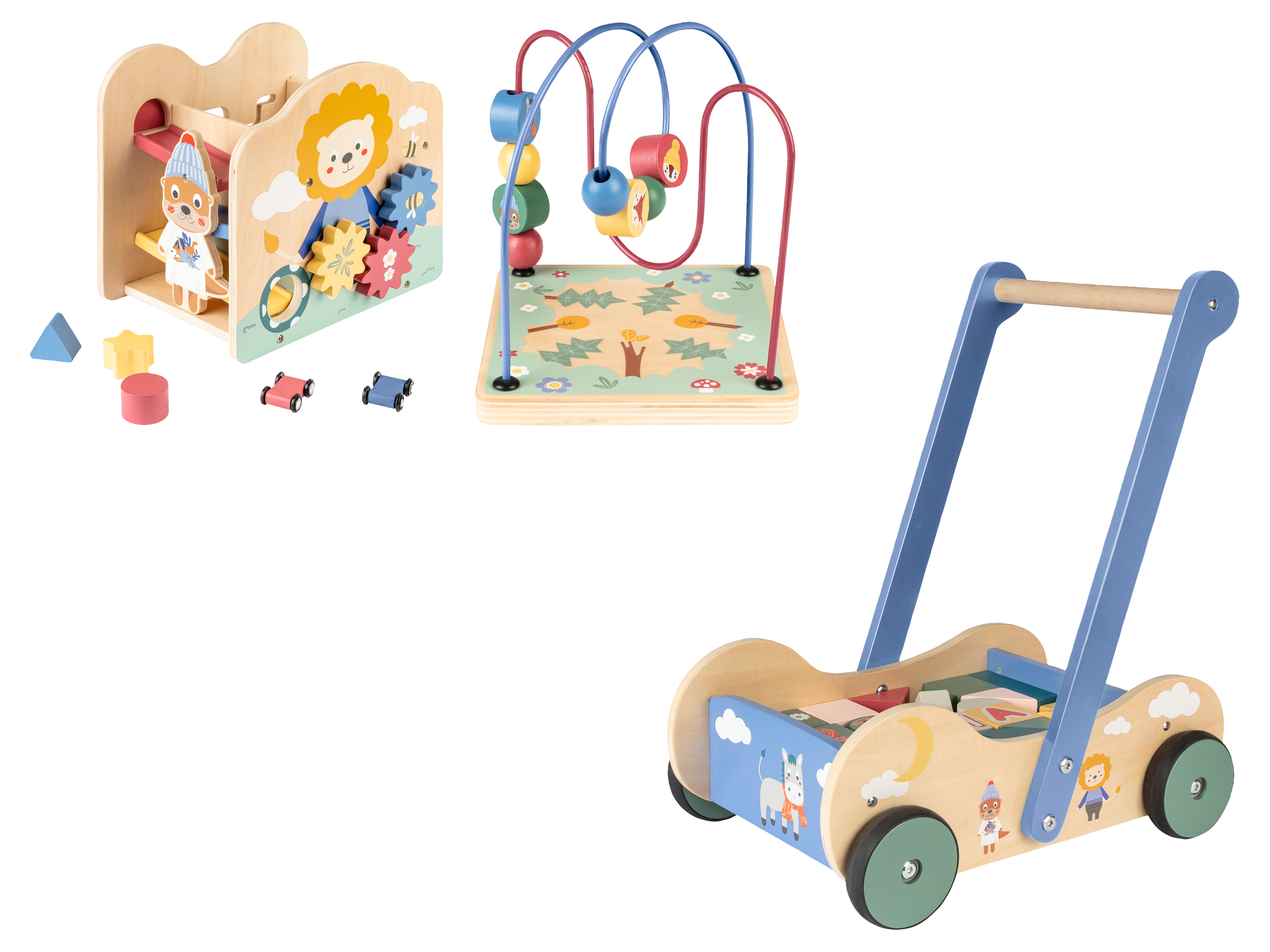 lupilu® Chariot à pousser ou cube de motricité en bois
