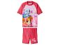 Maillot de bain deux pièces pour fille avec t-shirt à manches courtes et short, imprimé chiots et texte « BEACH time ».