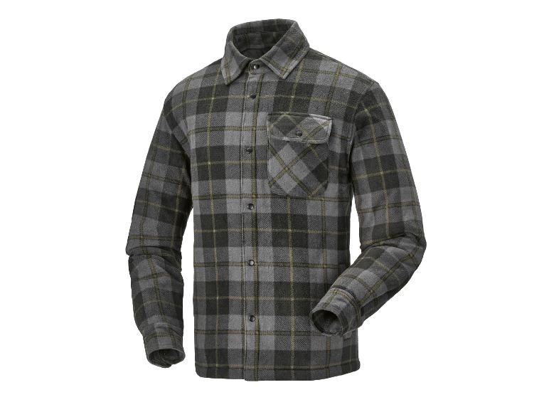 Chemise à carreaux pour homme en gris et vert foncé avec poche poitrine.