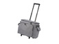 Un sac à roulettes gris.