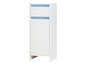 Armoire blanche avec des accents bleus et un tiroir.