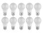 Dix ampoules LED blanches, disposées en deux rangées, sur un fond blanc