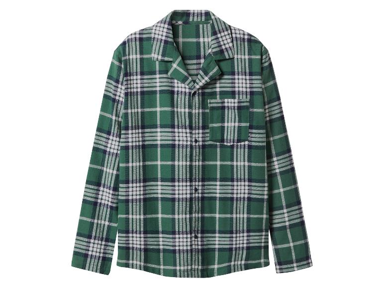 Chemise de nuit à carreaux verte, blanche et bleu foncé.