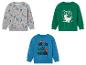 Trois sweat-shirts à motifs de dinosaures pour enfants.