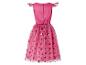 Une robe de princesse rose avec des paillettes et des empreintes de pattes.