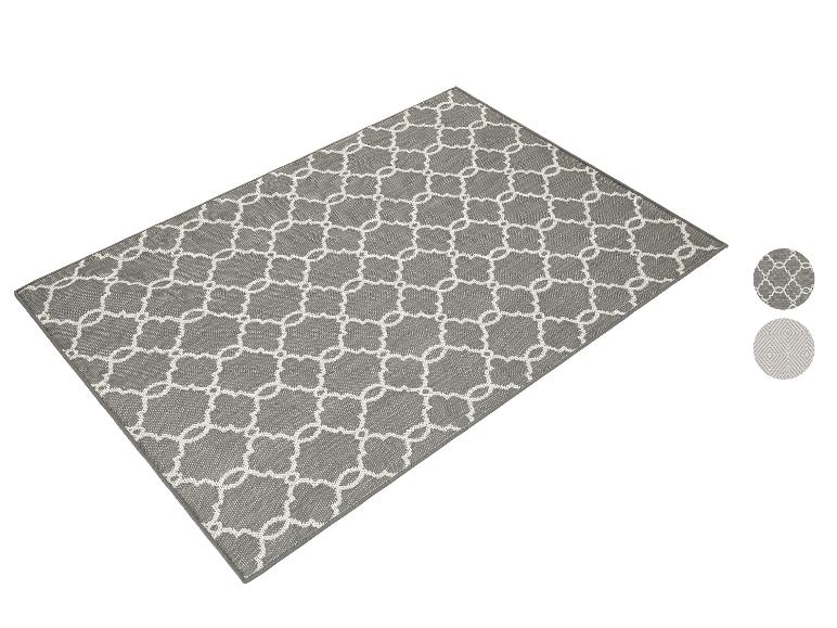 Tapis gris à motif géométrique, plusieurs options de design disponibles.