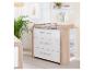 Commode à langer en bois et blanc avec étagères et lit bébé.