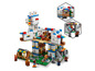 Ensemble Lego Minecraft avec une tour, un village et des figurines.