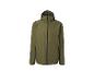 Veste imperméable verte avec capuche et fermeture éclair.