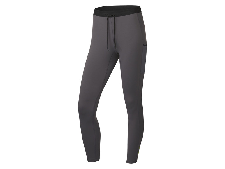 Leggings grises foncées avec cordon de serrage et poches latérales.