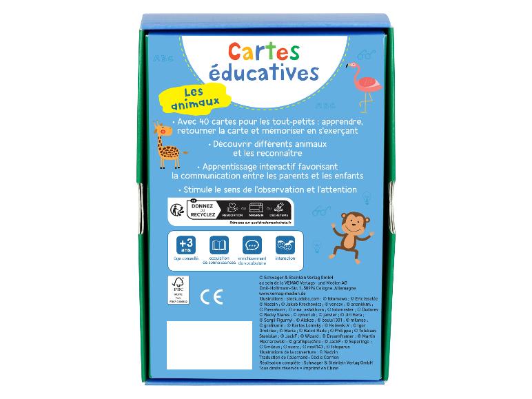 Boîte de cartes éducatives sur les animaux pour enfants, avec des illustrations colorées.