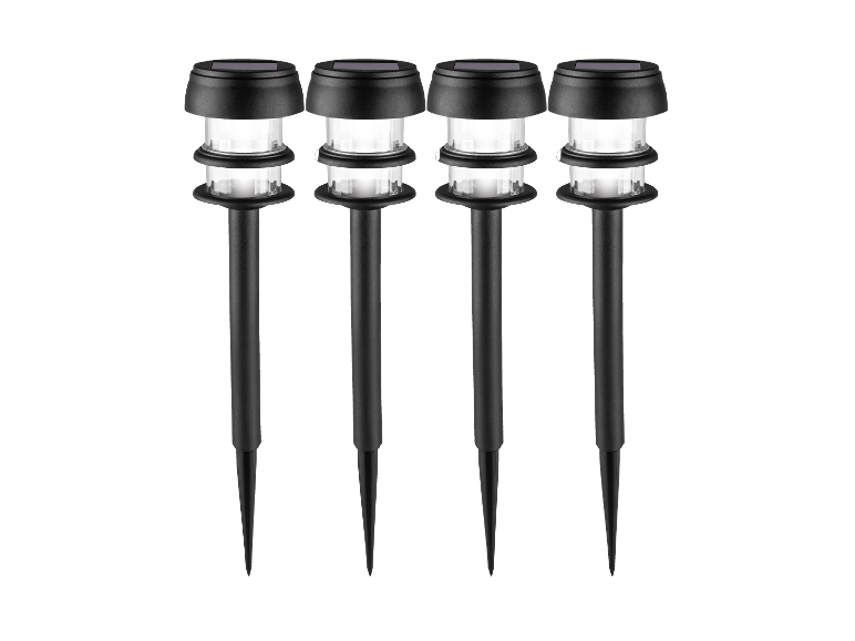 Quatre lampes solaires pour jardin, design moderne.