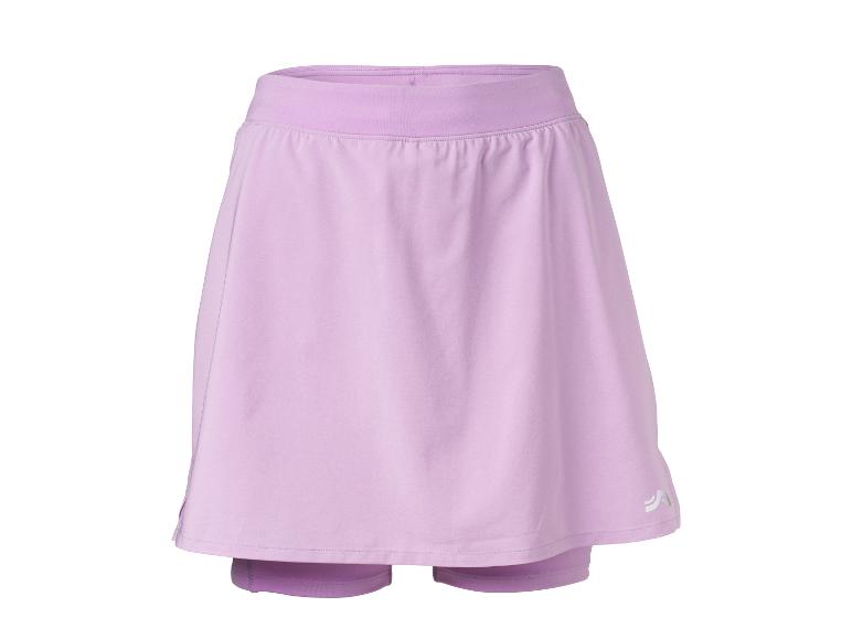 Jupe-short de sport lilas avec taille élastique et short intégré.