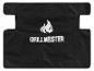 Une housse de barbecue Grillmeister noire avec un logo de flamme.