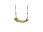 Balançoire en plastique verte avec cordes de chanvre sur fond blanc.