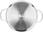 Fond de casserole en acier inoxydable avec icônes de compatibilité de cuisson.