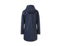 Un imperméable bleu marine à capuche.