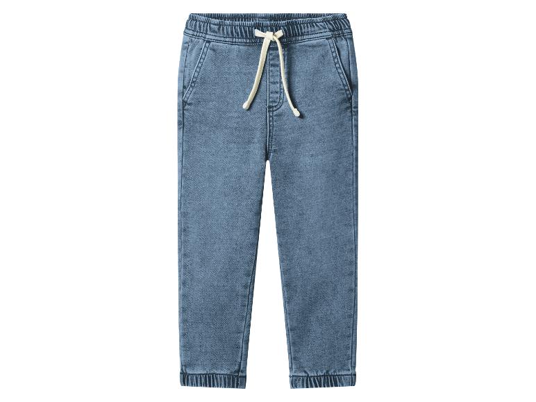 Jean jogger bleu pour enfants avec taille élastique et cordon de serrage.