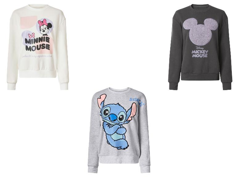 Sweat-shirts Disney: blanc Minnie Mouse, gris Mickey Mouse et gris Stitch.