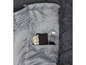 Un sac de couchage noir avec une poche intérieure pour de l'argent et une montre