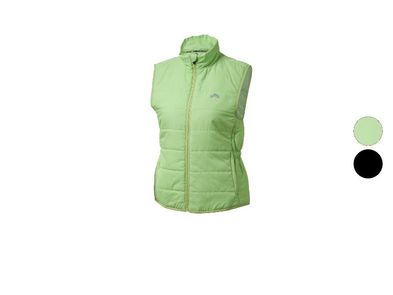 Gilet matelassé vert clair avec fermeture éclair et logo discret.