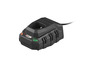 Un chargeur Parkside noir pour outils avec un indicateur LED vert.