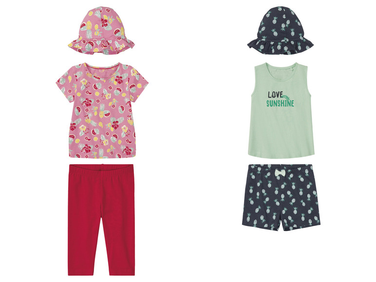 Deux ensembles de vêtements pour enfants avec un imprimé ananas et un haut « Love Sunshine ».