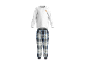 Pyjama homme : haut gris clair à manches longues avec imprimé « Cookies for Breakfast » et pantalon à carreaux.