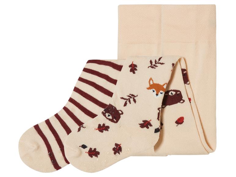 Collants beige à rayures rouges et imprimés d'animaux