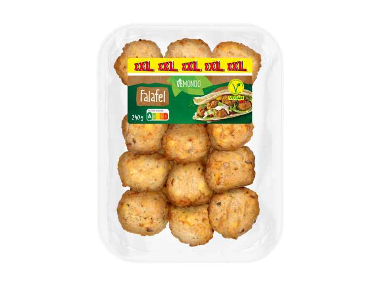 Barquette de falafels XXL avec label végétalien et Nutri-Score A, 240 g.
