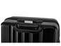 Une valise Top Move noire avec une poignée et une étiquette de nom.