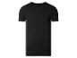 T-shirt noir à manches courtes et col rond, isolé sur fond blanc.