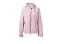 Veste softshell rose avec capuche et fermeture éclair.