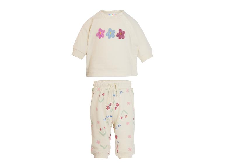 Ensemble enfant: sweat-shirt beige avec applications florales et pantalon à motif floral