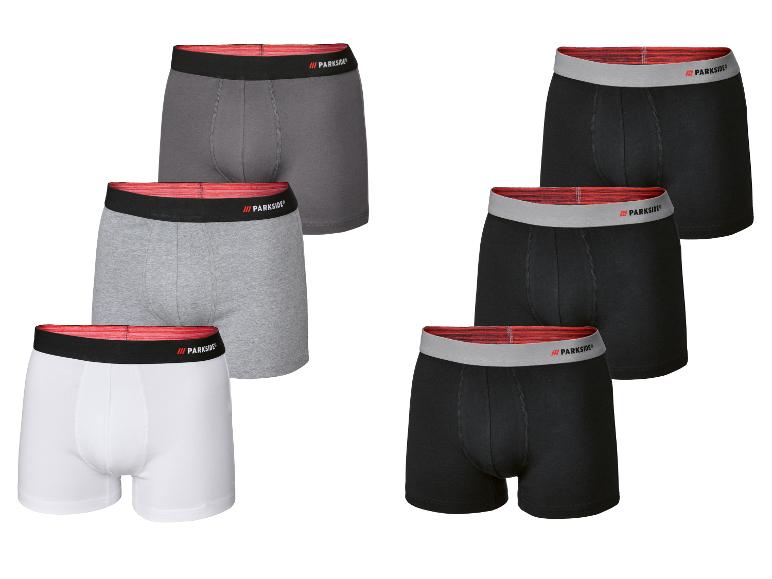 Six boxers pour hommes Parkside en gris, gris clair, blanc et noir.