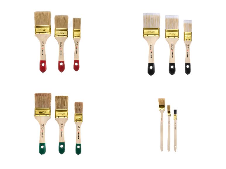 Quatre ensembles de pinceaux Parkside de différentes tailles et couleurs.