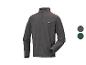 Veste polaire homme zippée avec détails orange, disponible en gris et vert foncé.