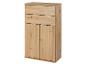 Armoire en bois avec deux tiroirs et deux portes.
