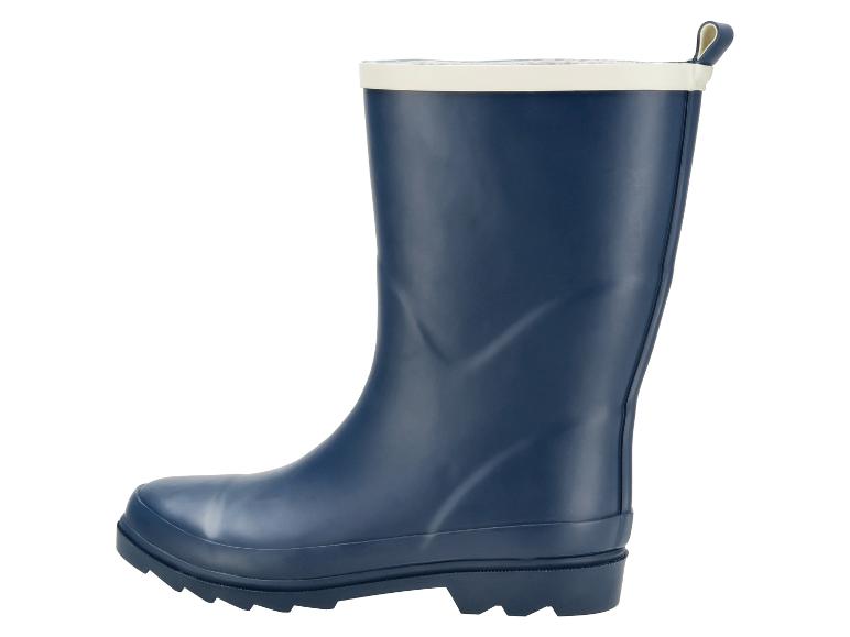 Botte de pluie bleue avec bordure supérieure blanche et semelle crantée