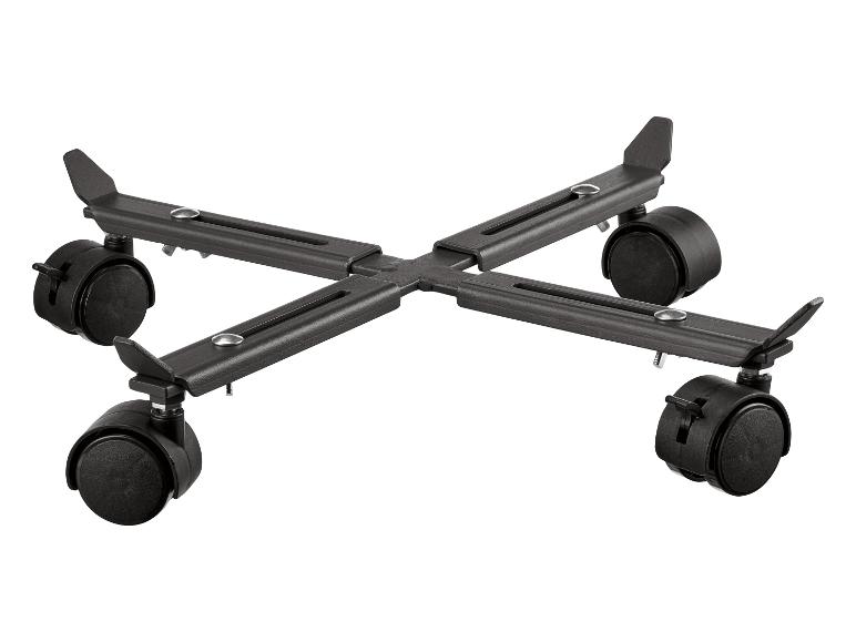 Chariot CPU noir réglable avec roulettes.