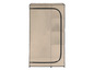 Armoire en tissu beige avec fermetures à glissière et structure métallique.