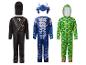 Trois costumes pour enfants : ninja noir, dragon bleu et Creeper vert.