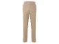 Pantalon beige taille haute avec boutons dorés.
