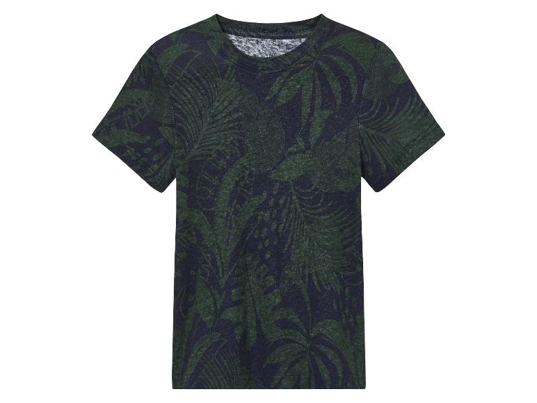 T-shirt à manches courtes, imprimé tropical vert et bleu marine.